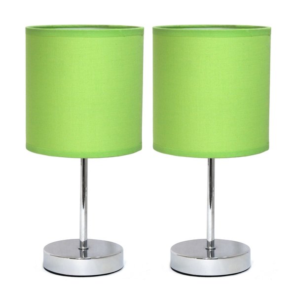 Simple Designs Chrome Mini Basic Table Lamp with Fabric Shade, Green, PK 2 LT2007-GRN-2PK